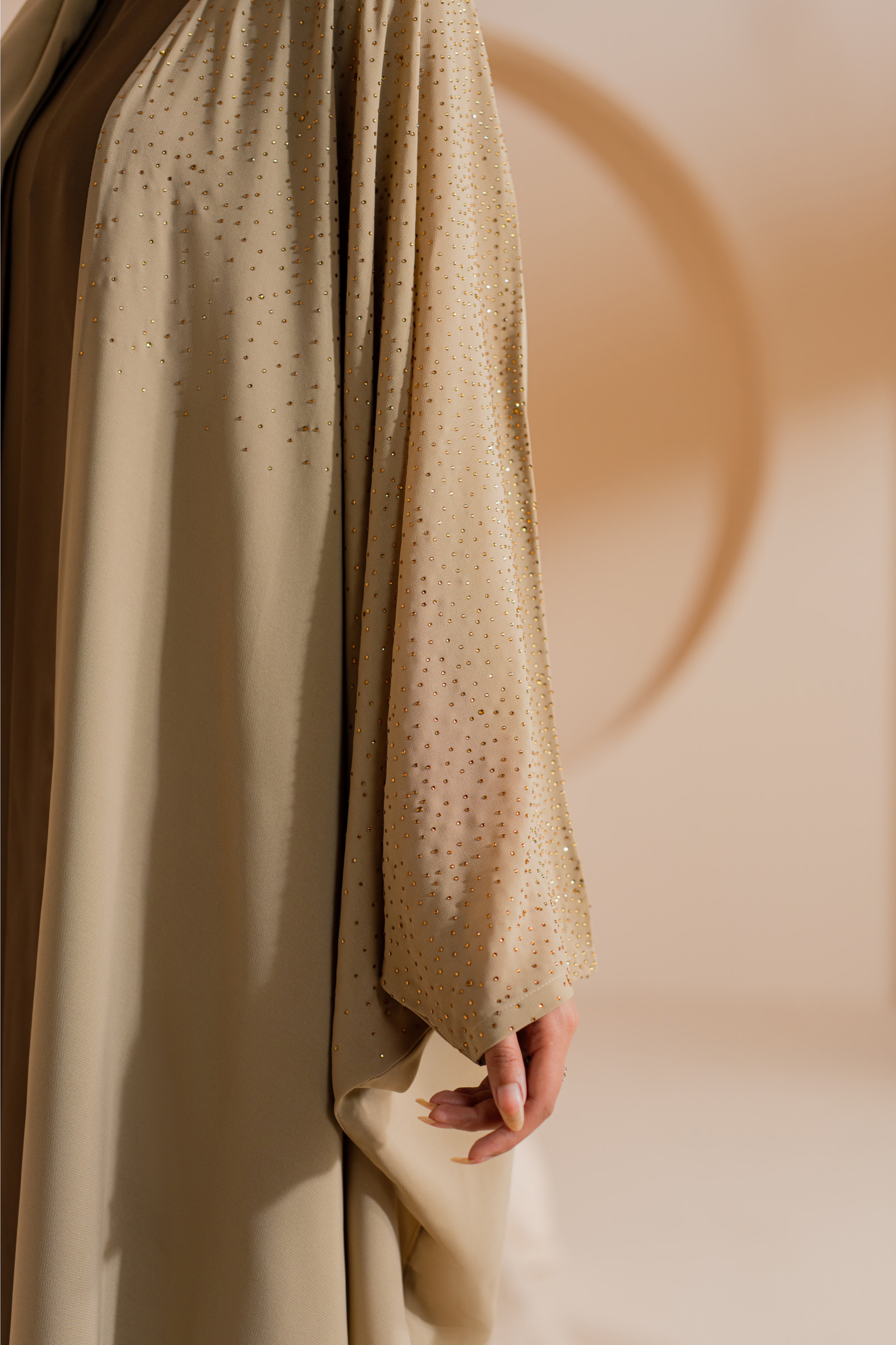 camel 3 Set front open abaya with Matching Hijab