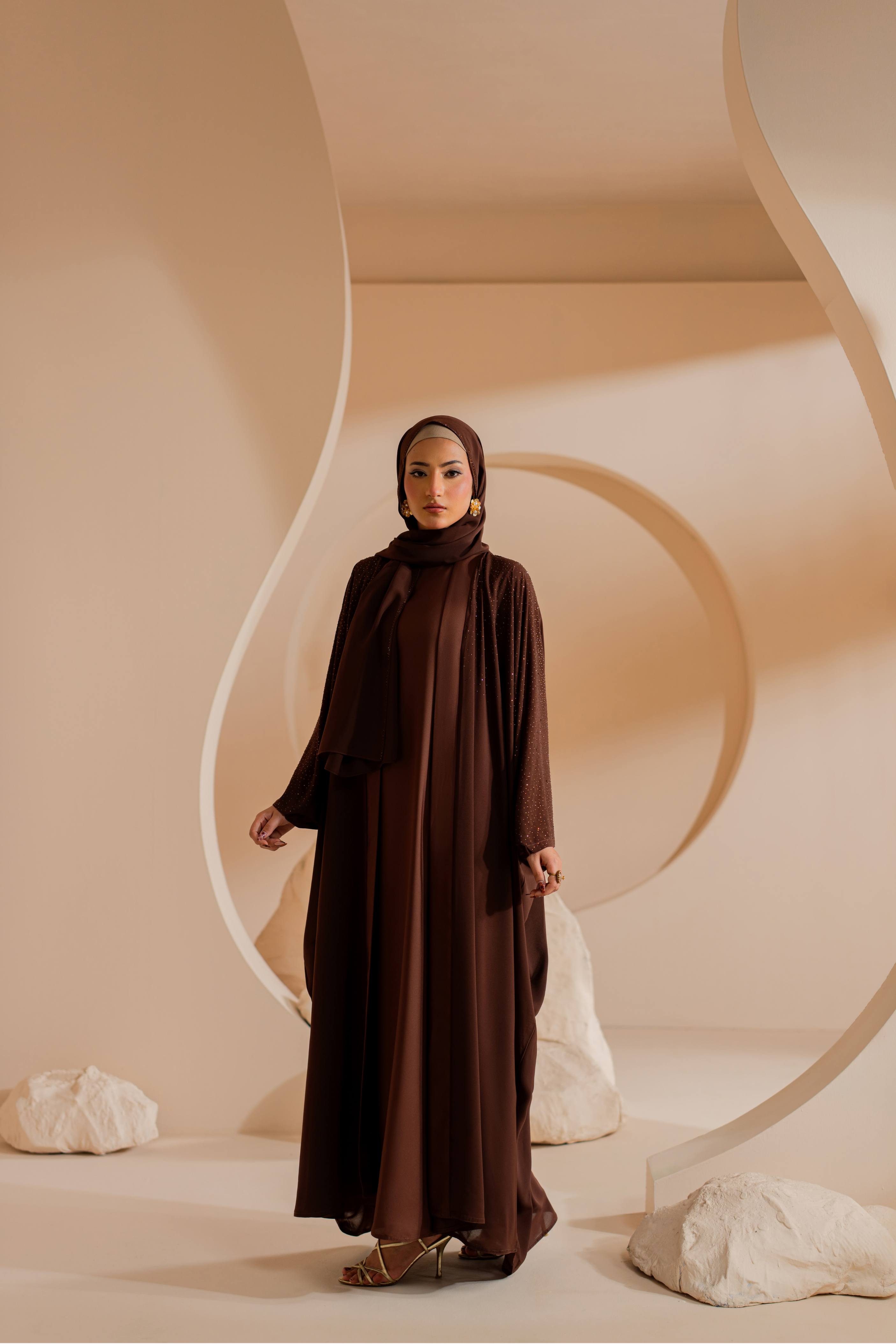 copper 3 Set front open abaya with Matching Hijab