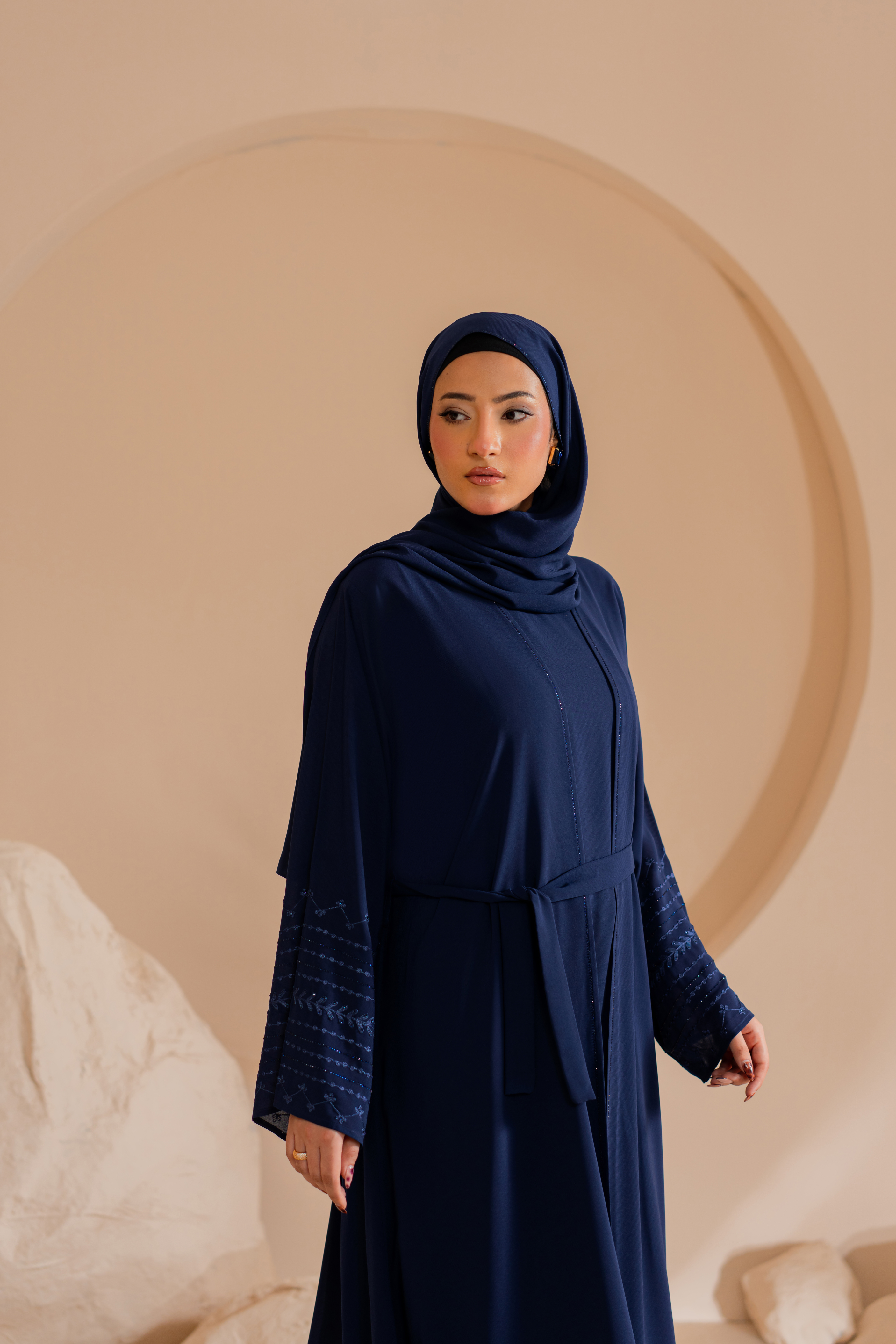 Blue Embroidered front open abaya with matching Hijab