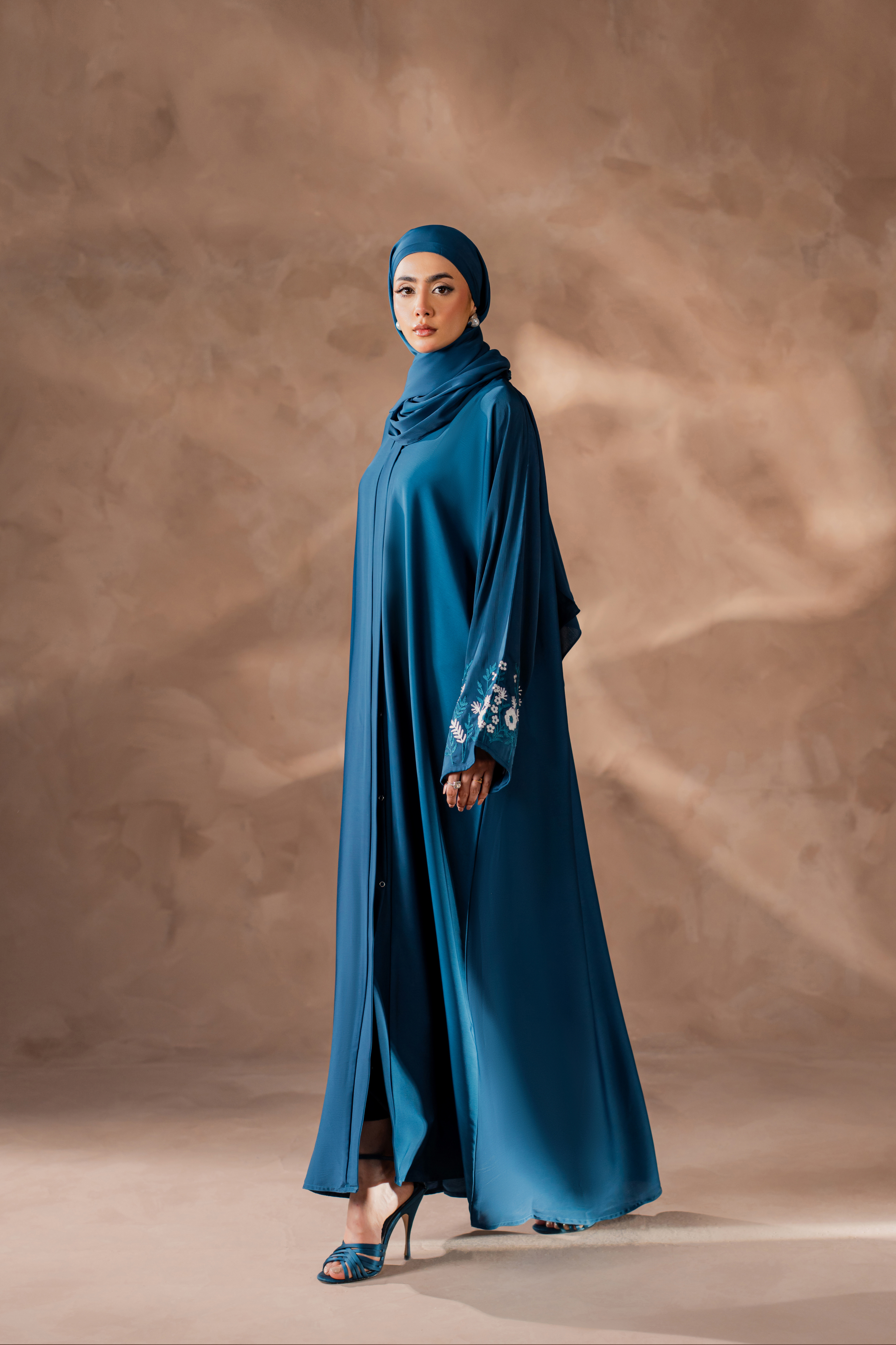 Zinc color front open nida abaya with matching hijab