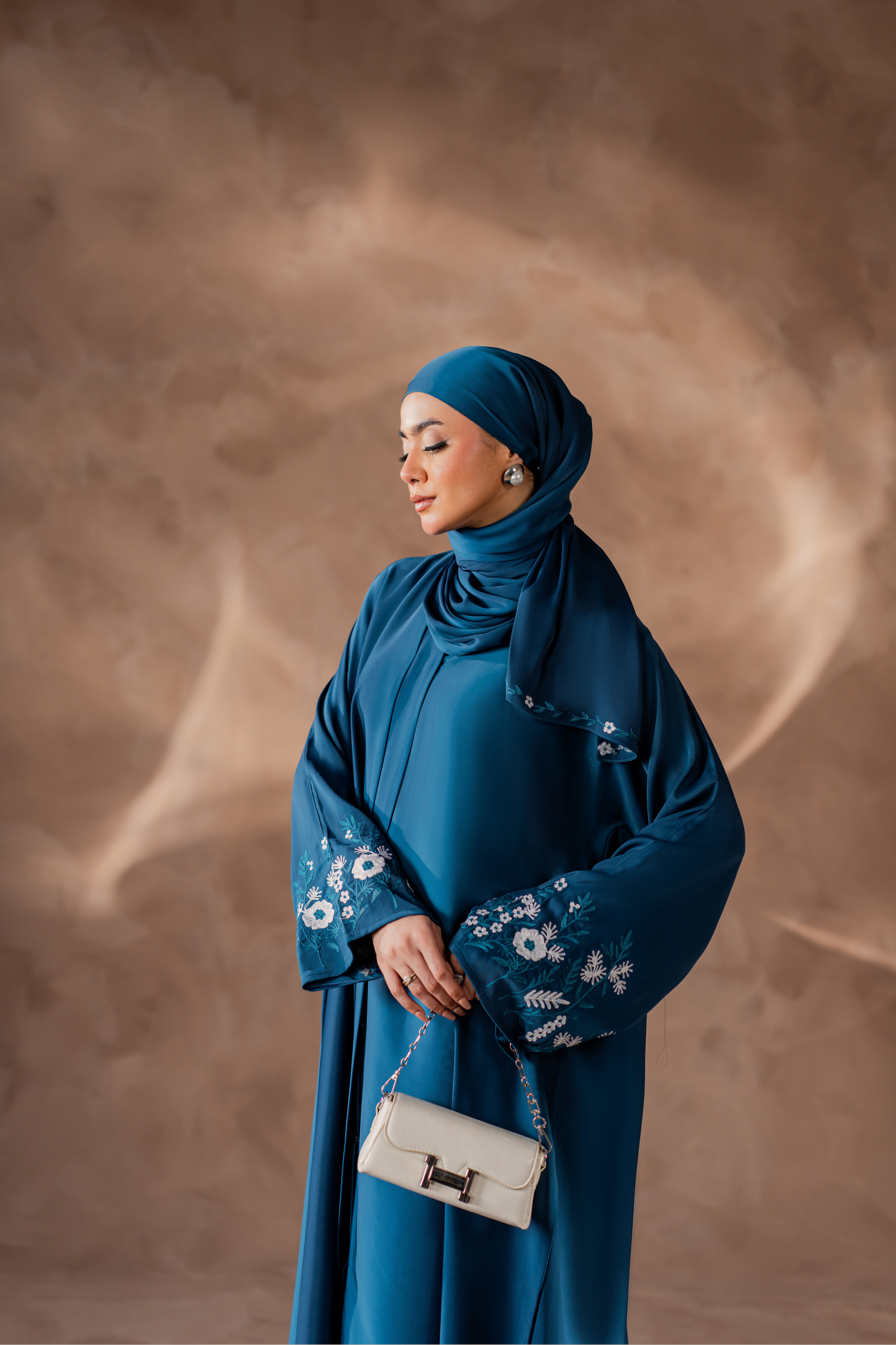 Zinc color front open nida abaya with matching hijab