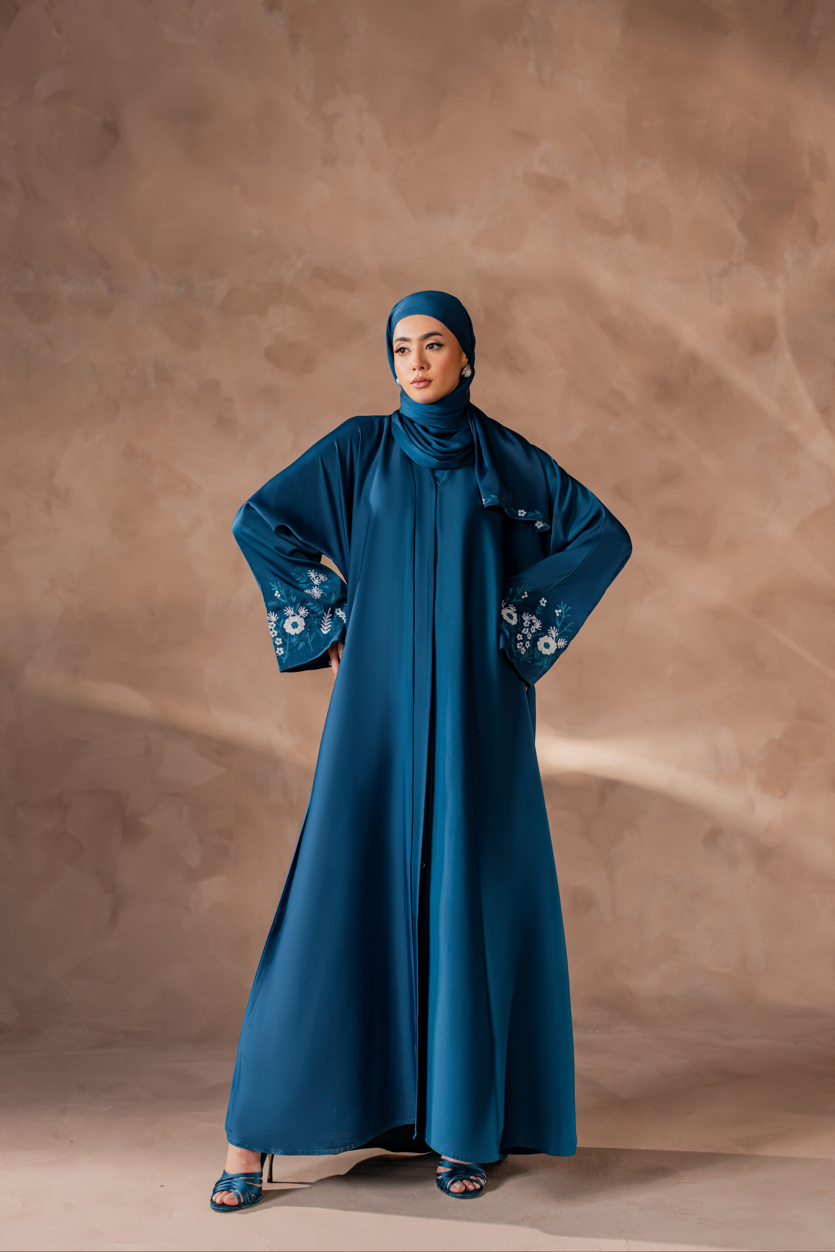 Zinc color front open nida abaya with matching hijab