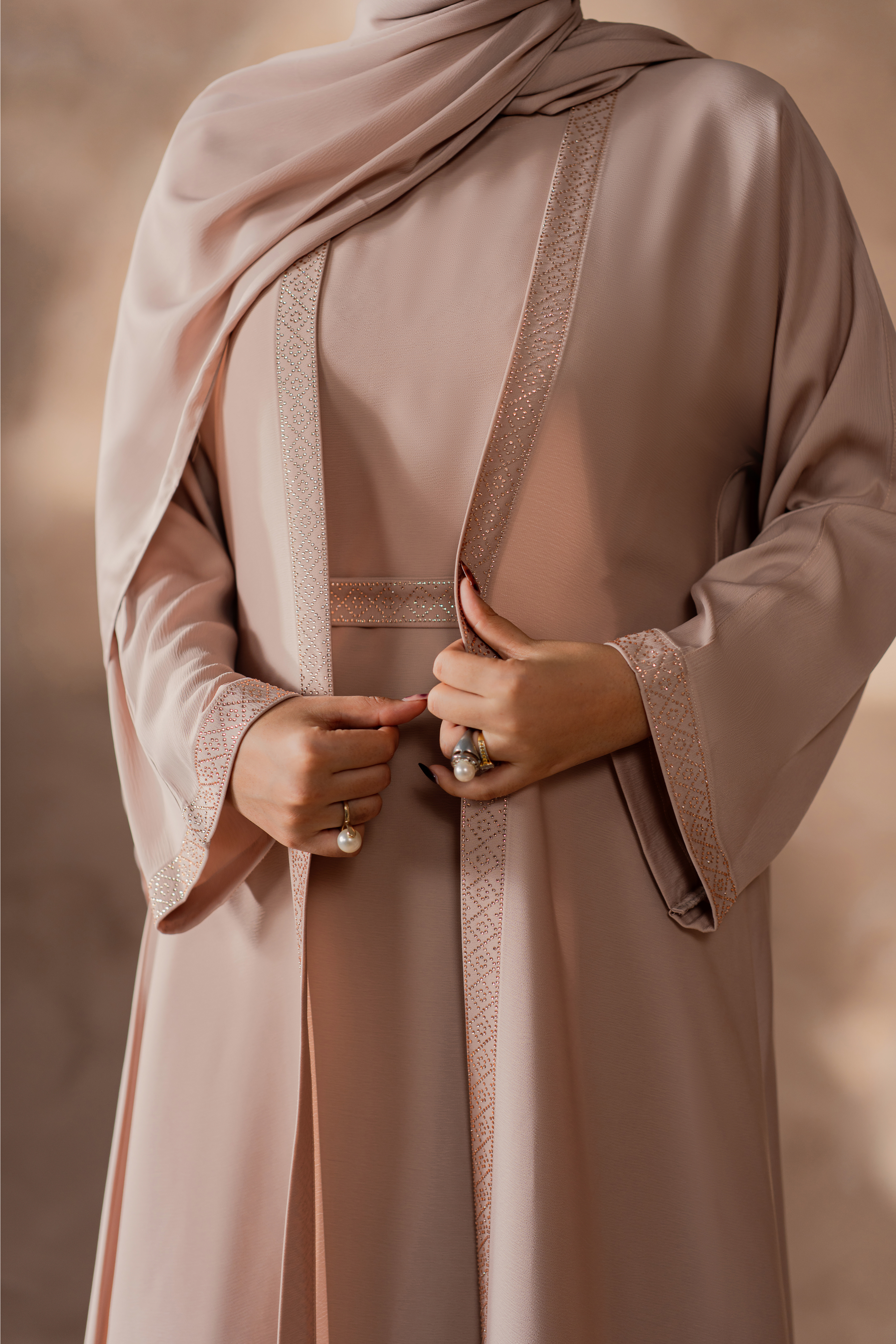 peech front open nida abaya with matching hijab