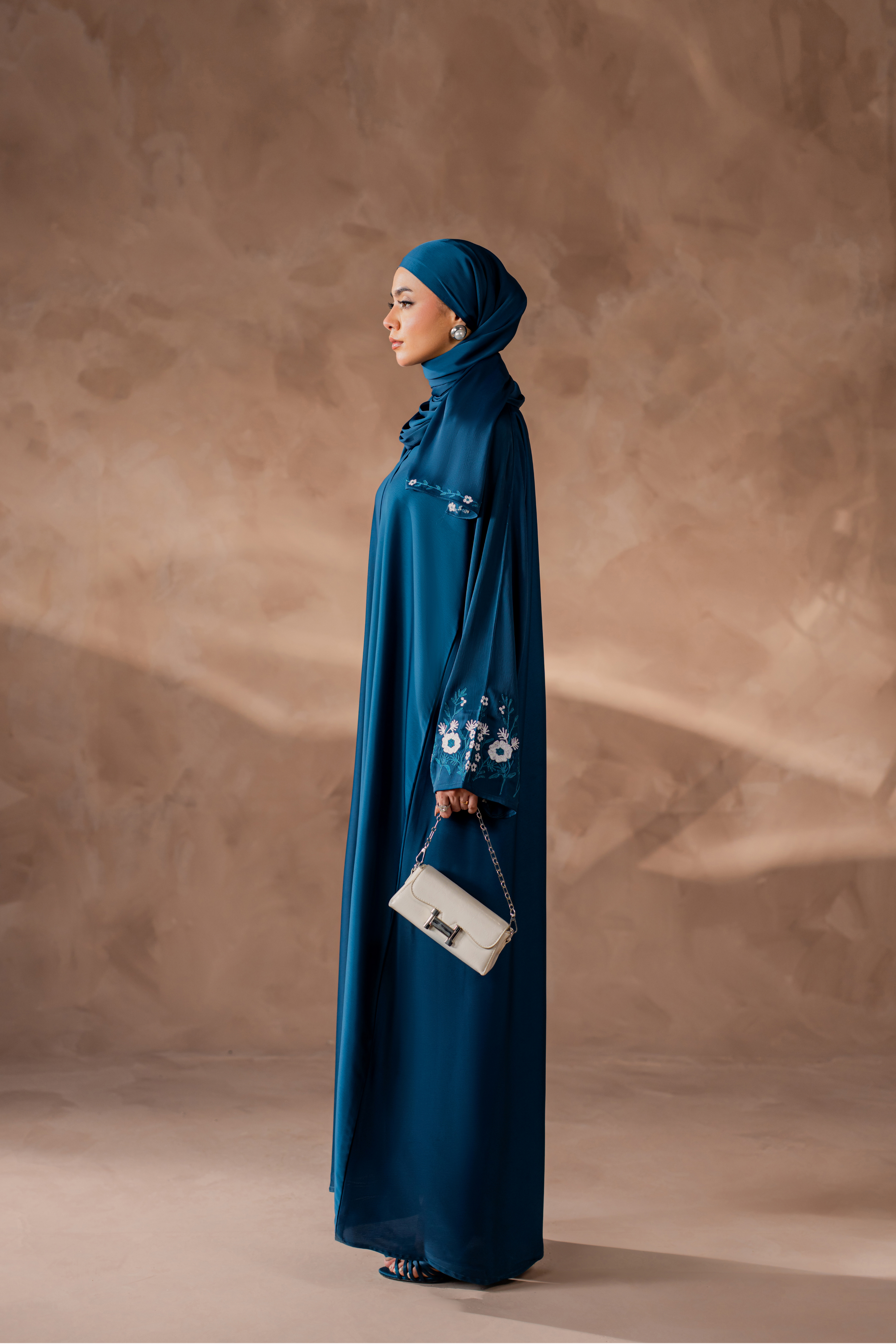 Zinc color front open nida abaya with matching hijab