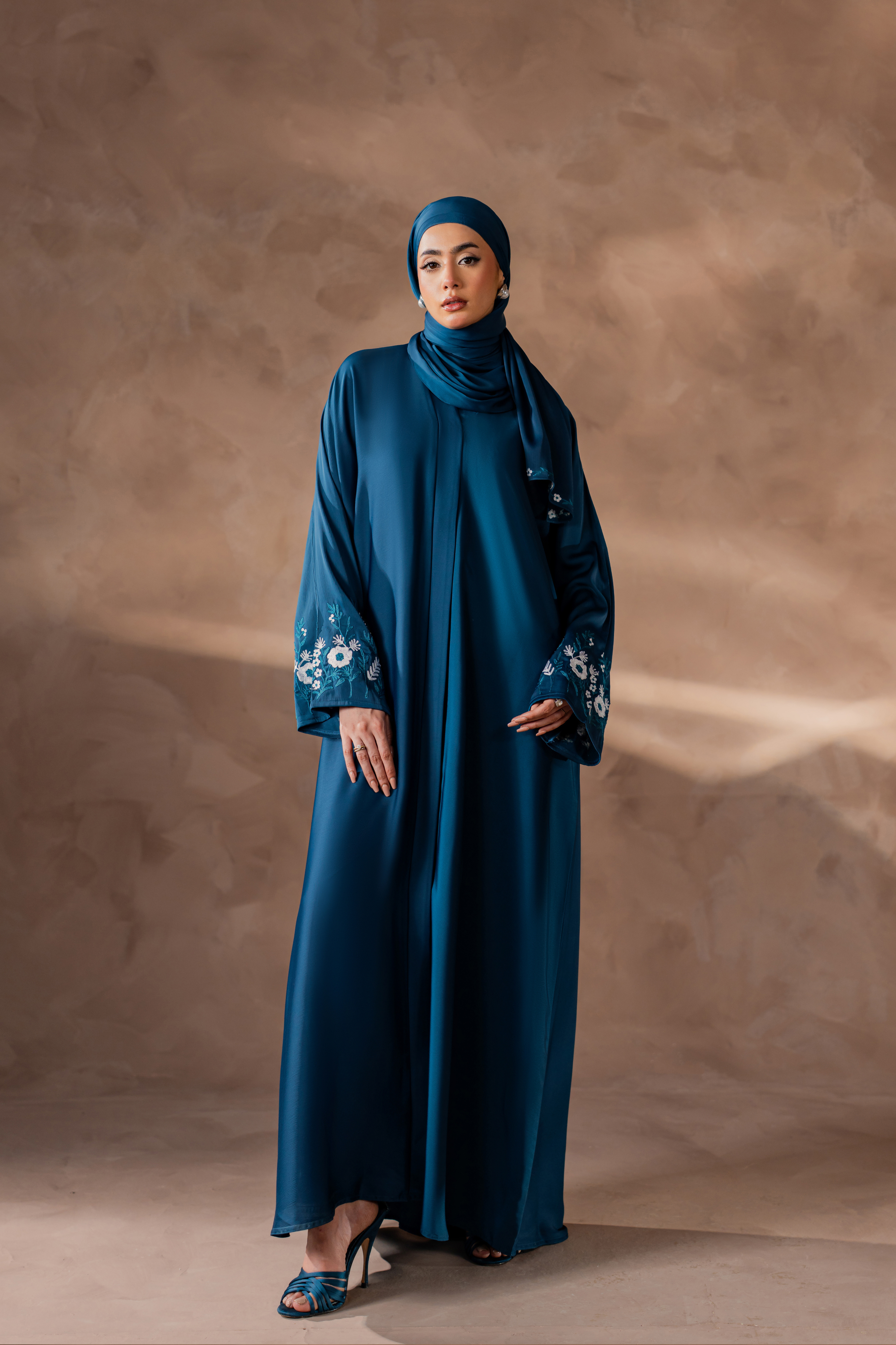 Zinc color front open nida abaya with matching hijab