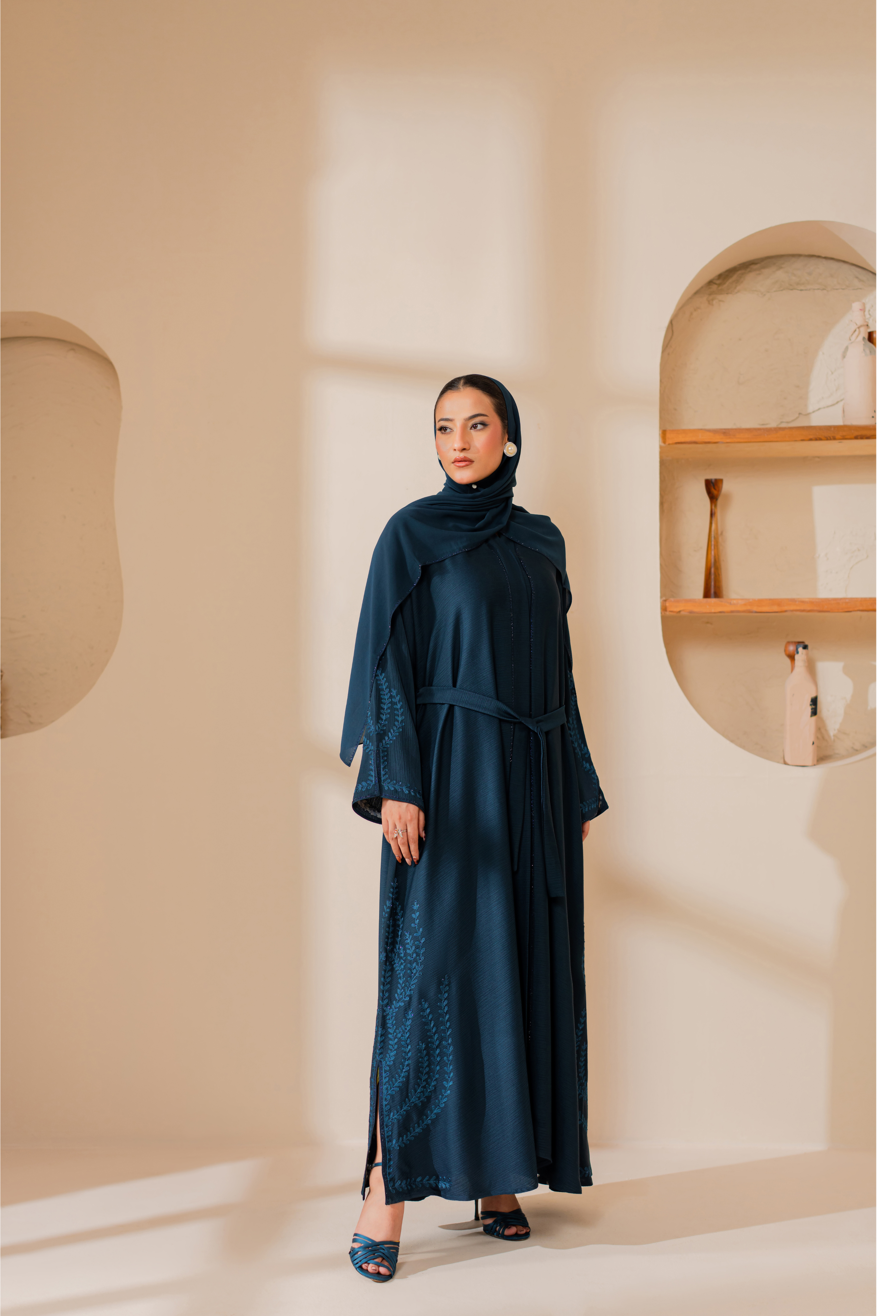 Dark Zinc Front-Open Zoom Abaya with Inner Matching Hijab