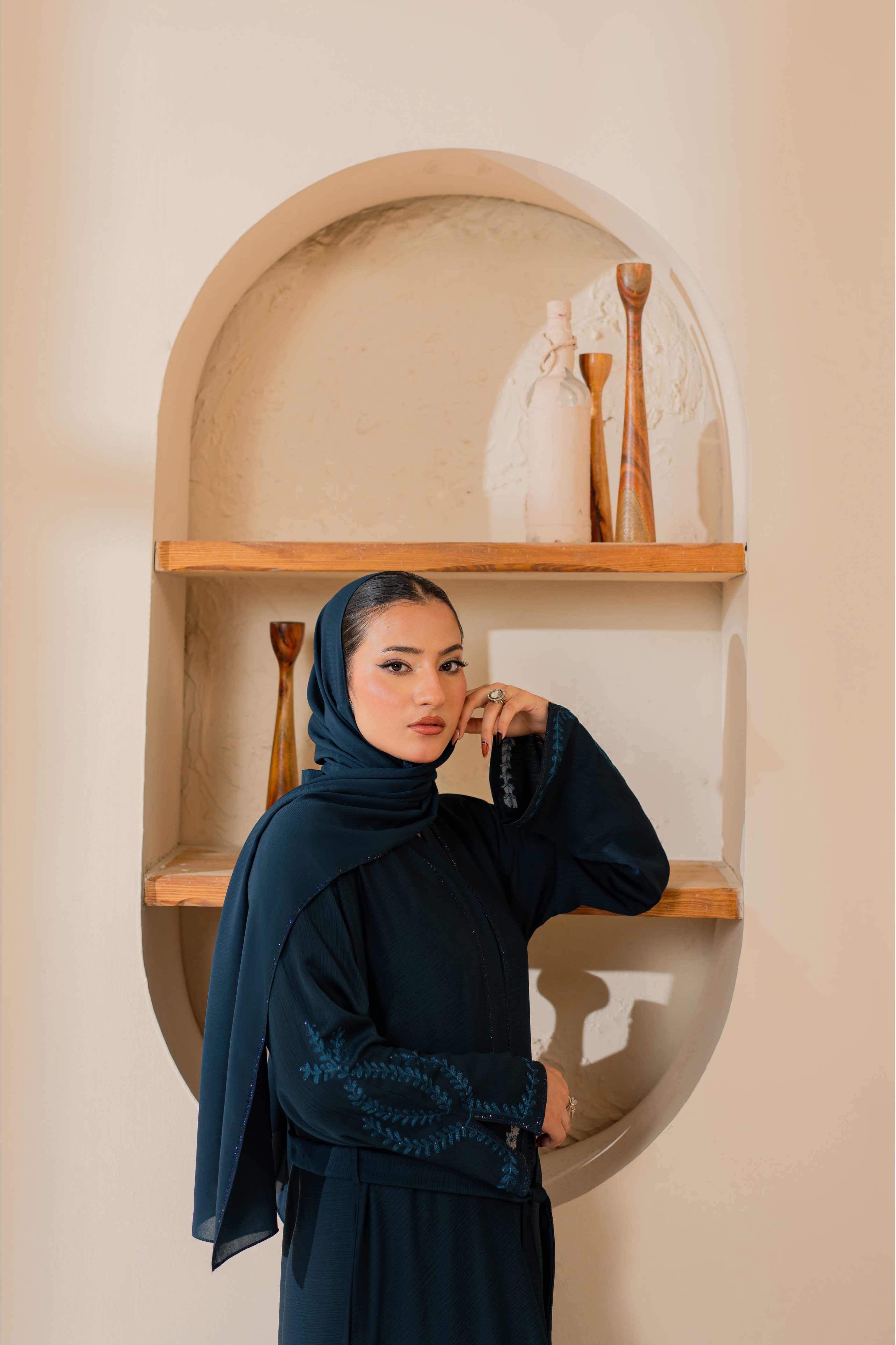 Dark Zinc Front-Open Zoom Abaya with Inner Matching Hijab