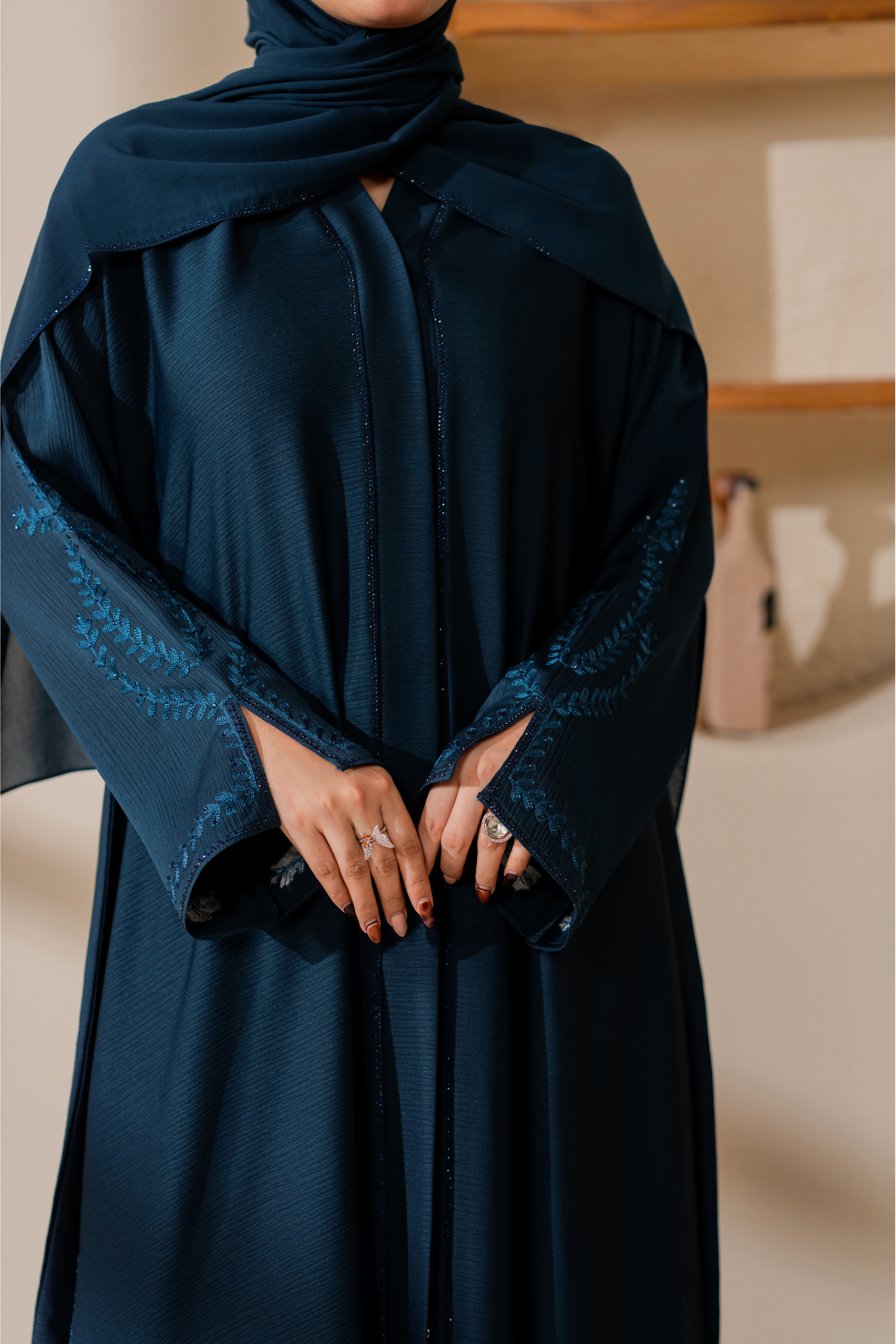 Dark Zinc Front-Open Zoom Abaya with Inner Matching Hijab