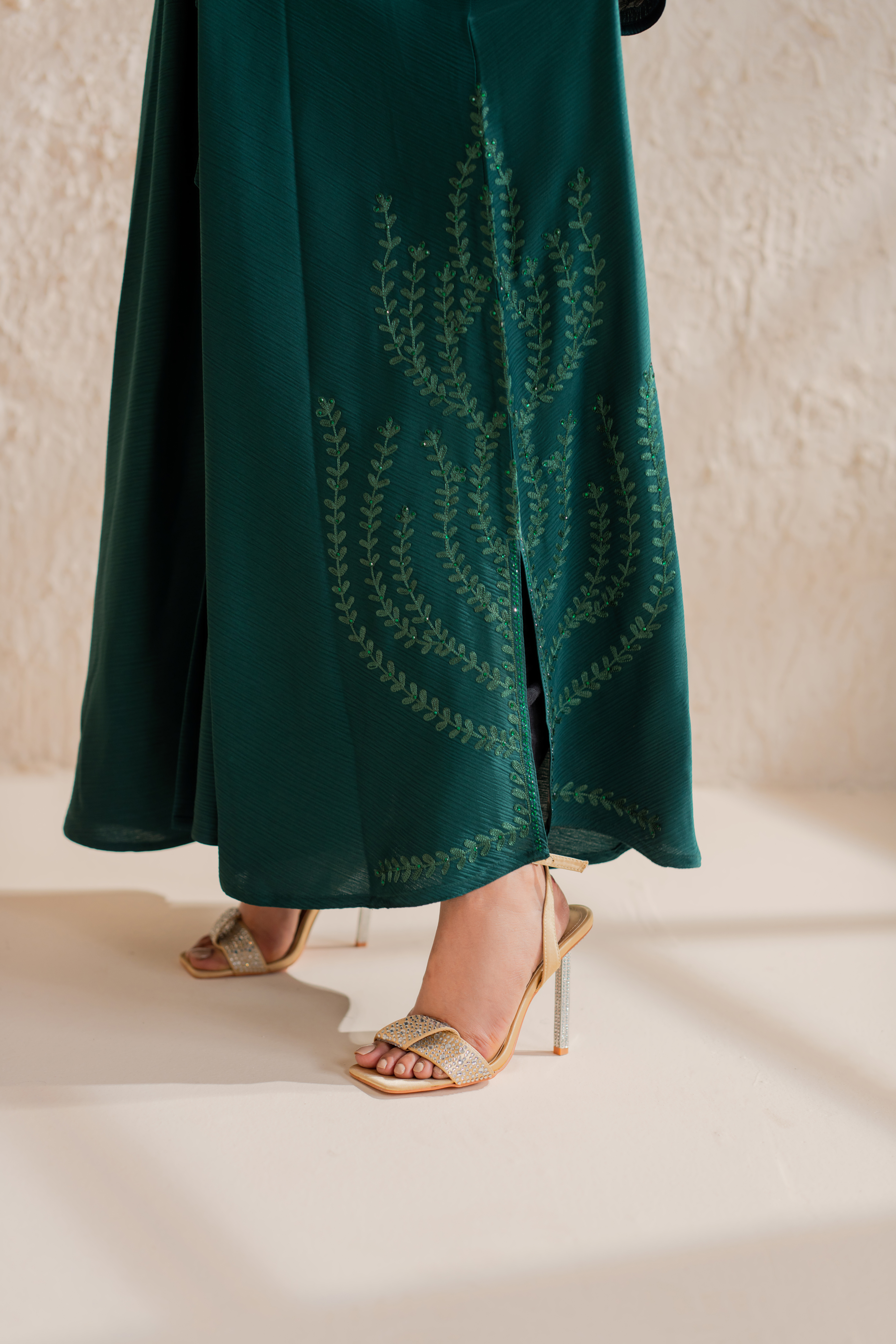 dark green nida front open abaya with matching hijab