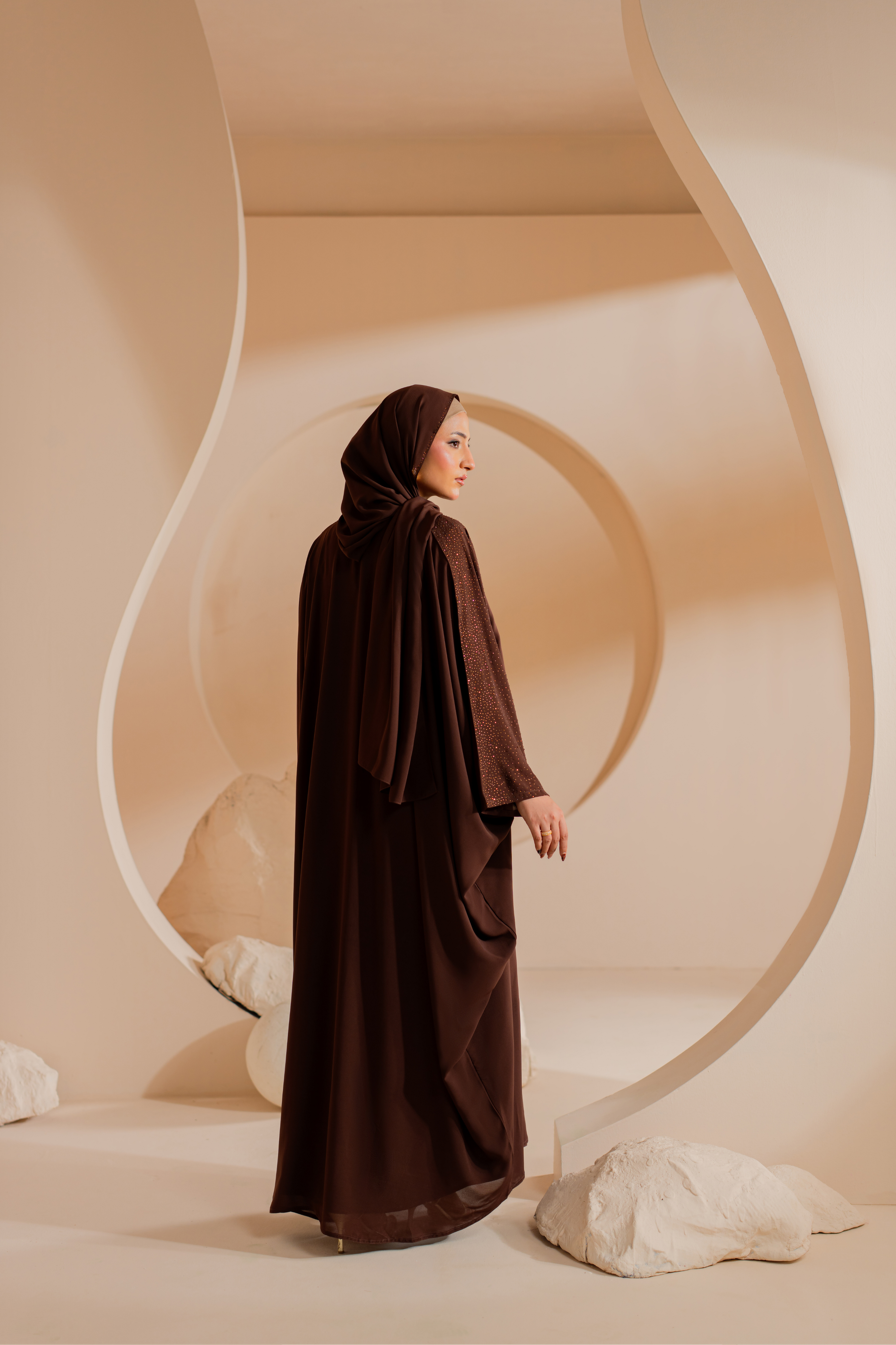 copper 3 Set front open abaya with Matching Hijab