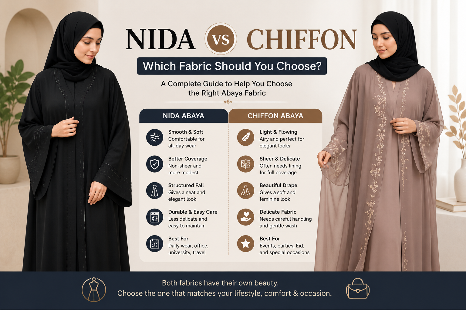 Nida vs Chiffon Abaya: Best Fabric Guide