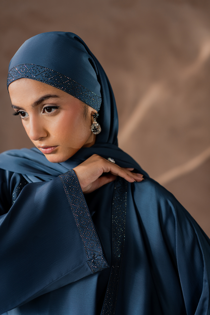 Black front open nida abaya with matching hijab