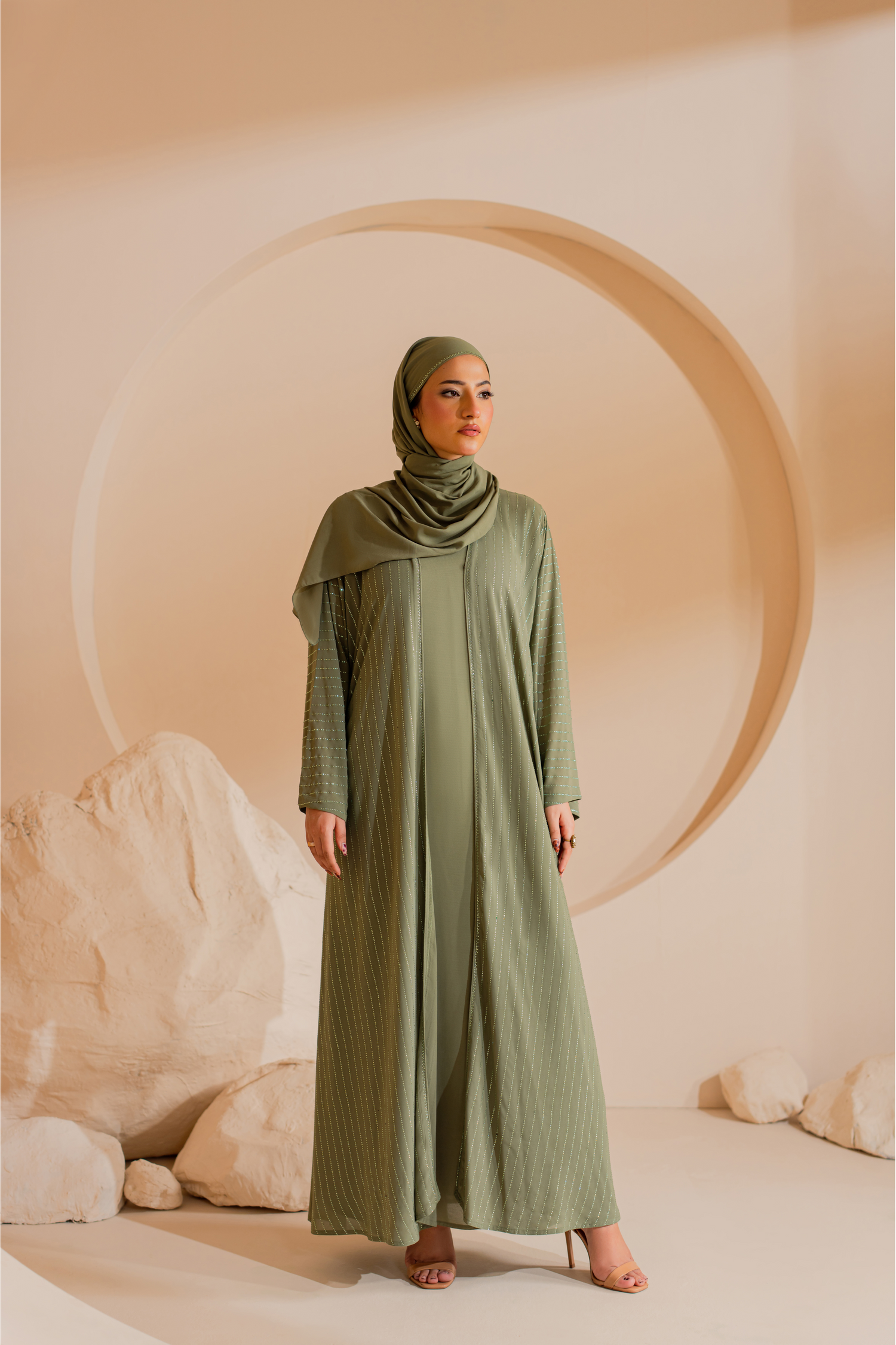Green Diamond Studded Abaya