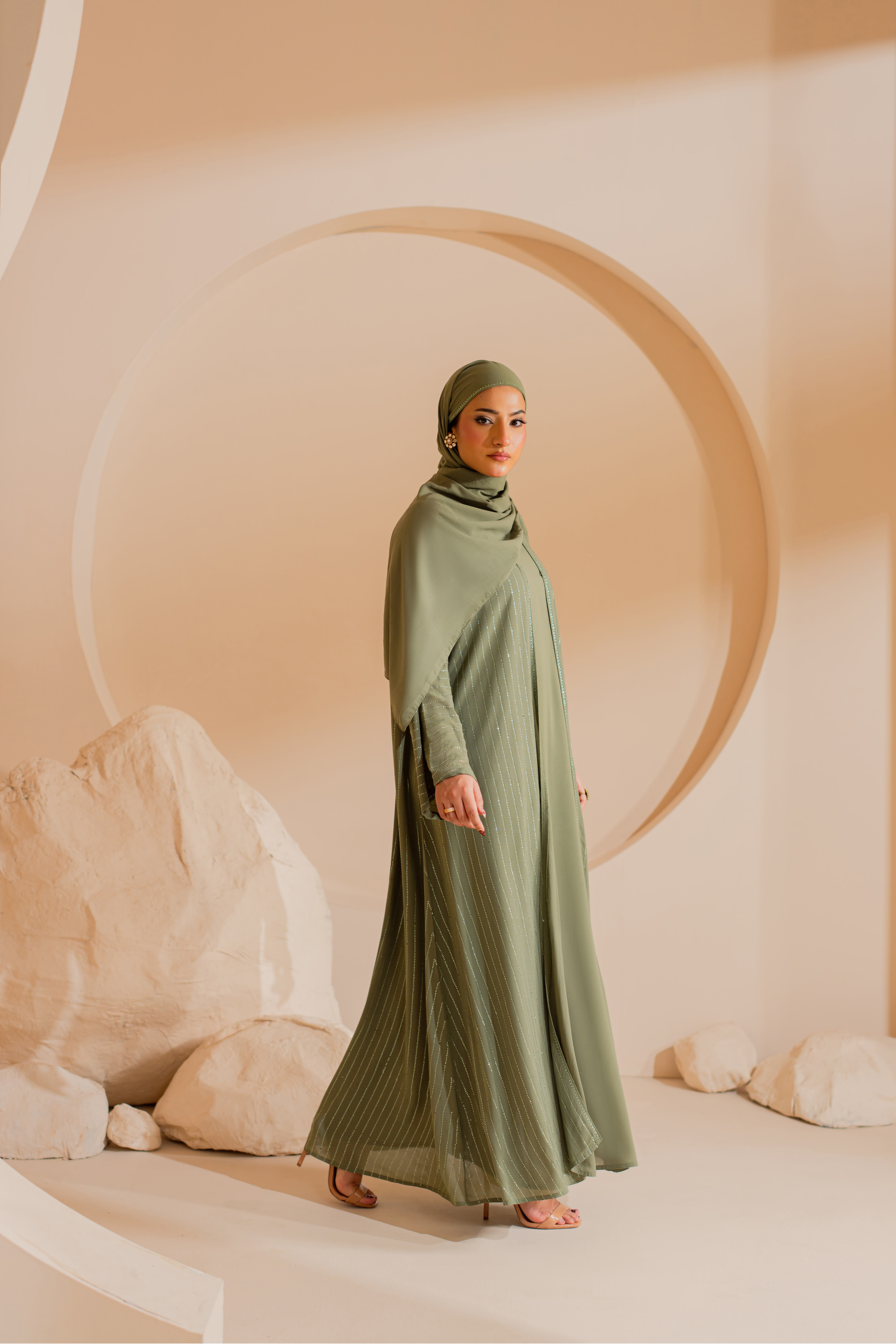 Green Diamond Studded Abaya