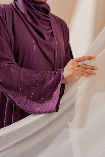 Pink Embroidered front open abaya with matching Hijab