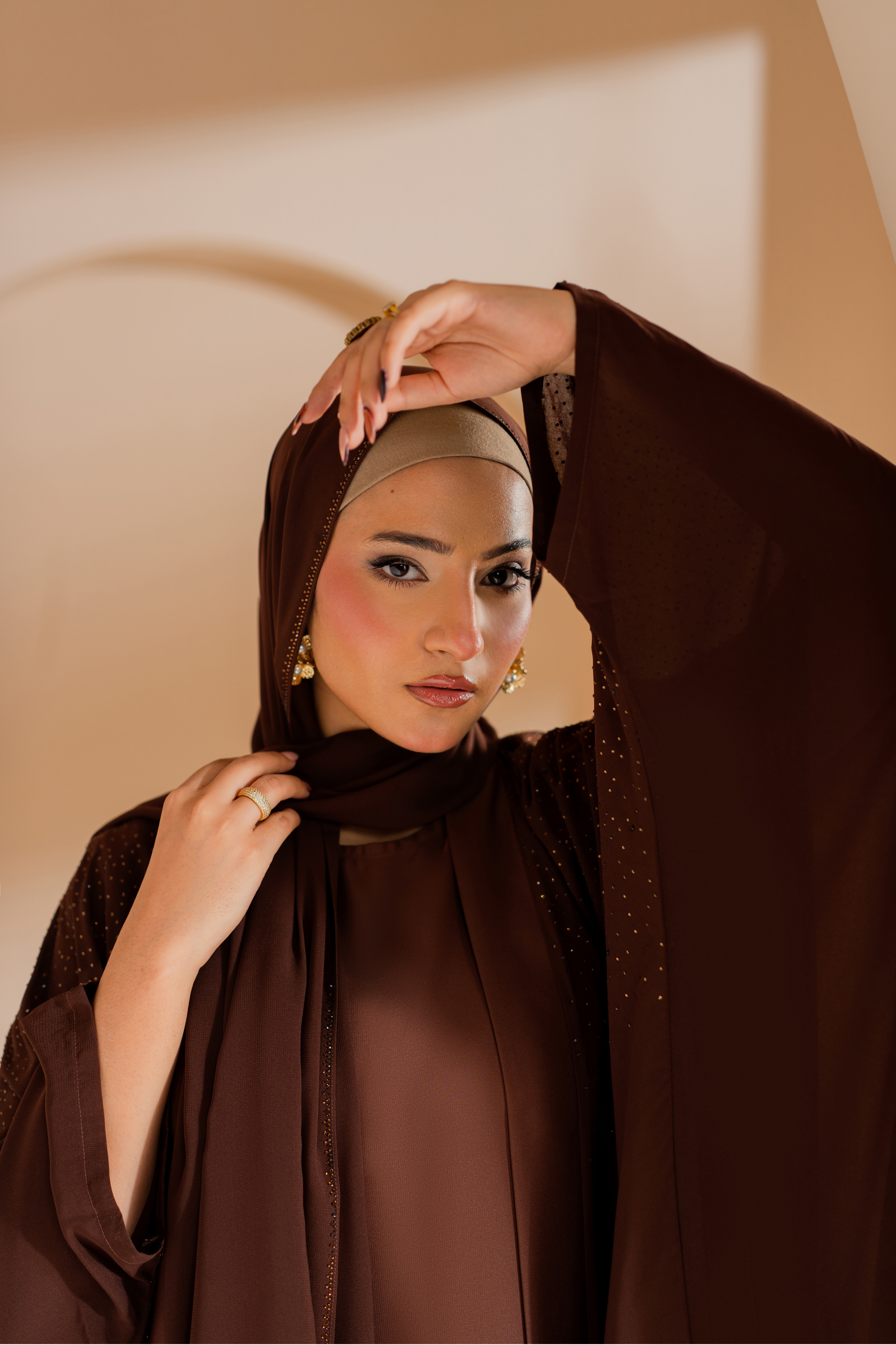 copper 3 Set front open abaya with Matching Hijab