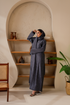 Gray Embroidered front open abaya with matching Hijab