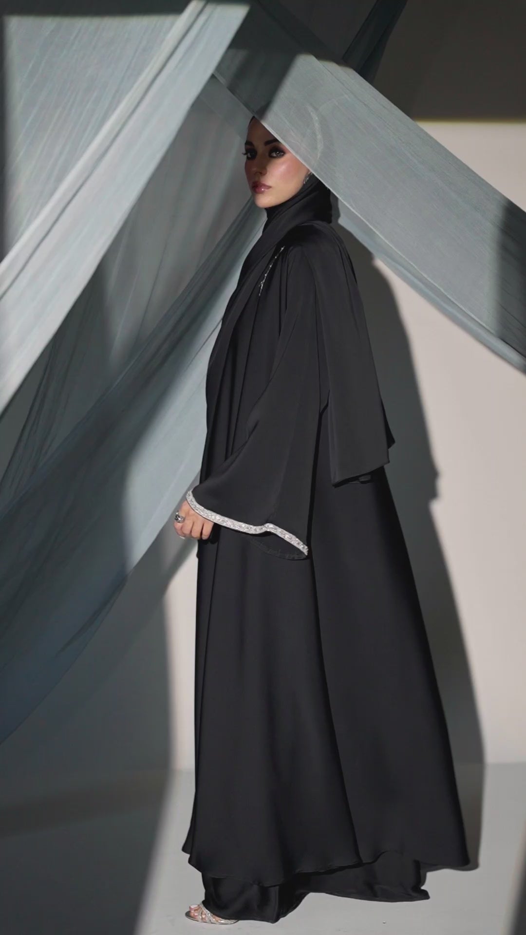 Abaya with Bell Sleeves and Lace Work
