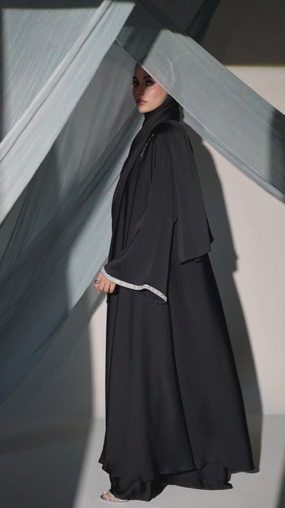 Abaya with Bell Sleeves and Lace Work